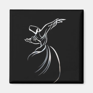Dervish Line Drawing Calligrafy Style in White Magneet