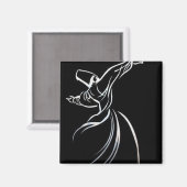 Dervish Line Drawing Calligrafy Style in White Magneet (Voorkant / Achterkant)