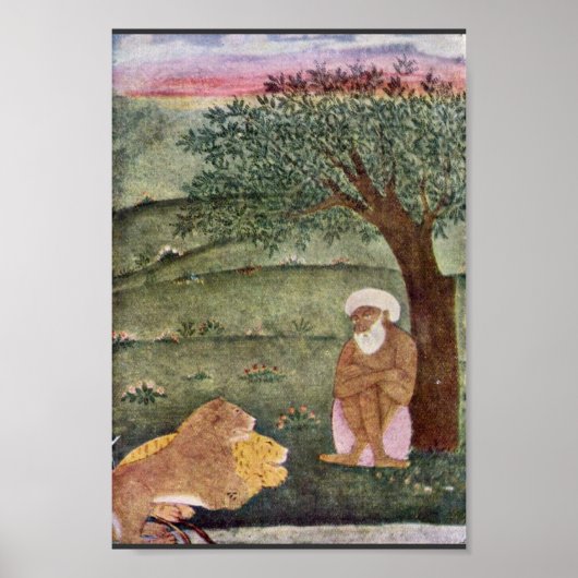 Dervish met een leeuw en een tijger. Mughal schild Poster (Voorkant)