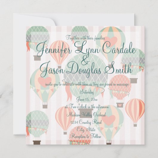 Des ballons à air chaud avec des invitations de ma (Devant)