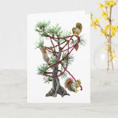 Des écureuils décorent la carte des sapins de Noël (Fleur jaune)