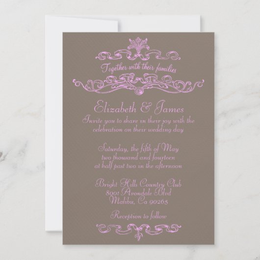 Des Invitations De Mariage Simples Et De Luxe Rose (Devant)