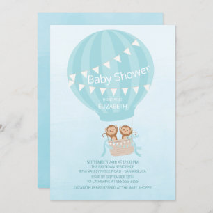 Des jumeaux ! Invitation Baby shower Monkey Twin B