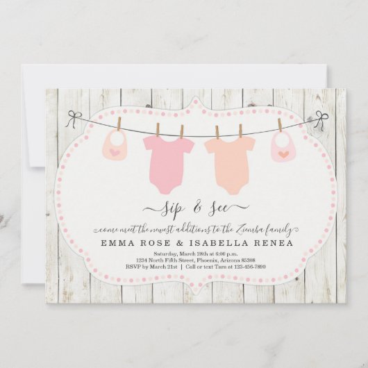 Des jumelles personnalisées Sip and See Invitation (Devant)