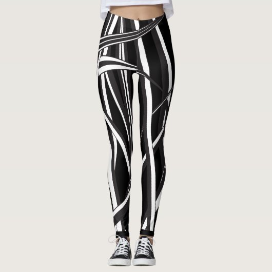 Des leggings uniques et uniques, noirs et blancs. (Devant)
