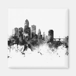 Des Moines Iowa Skyline Black White Magneet