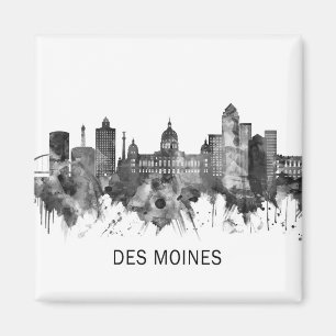 Des Moines Iowa Skyline BW Magneet