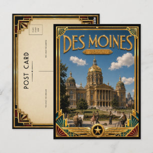Des Moines Iowa Vintage Art Deco Gouden Tijdperk Briefkaart