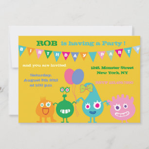 Des monstres heureux - Invitations de fête d'anniv