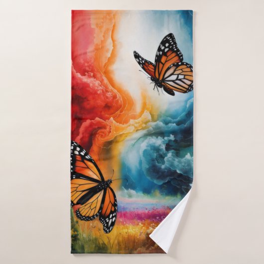 Des papillons dans une tempête colorée. (Serviette de bain)