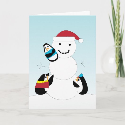Des pingouins construisent une carte de Noël Snowm (Devant)