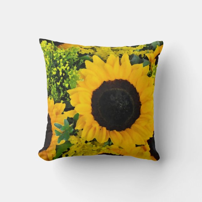 Des tournesols peints en jaune lancent un oreiller (Recto)