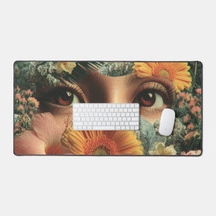 Des yeux surréalistes et des fleurs avec des papil