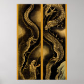 Descending and Ascending Dragons by Hokusai Poster (Voorkant)