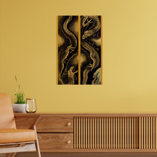 Descending and Ascending Dragons by Hokusai Poster (Woonkamer 2)