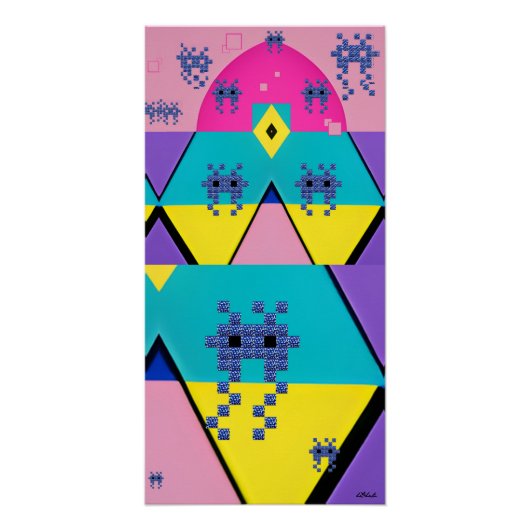 Descending on a Memphis Designed Planet Perfect Poster (Voorkant)