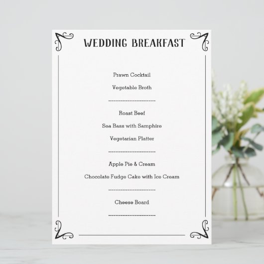 Description du menu Mariage spécial. (Debout devant)