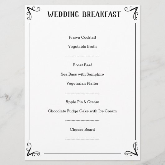 Description du menu Mariage spécial. (Devant)