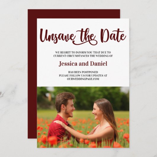 Désenregistrer la date avec la carte Mariage Photo (Devant / Derrière)