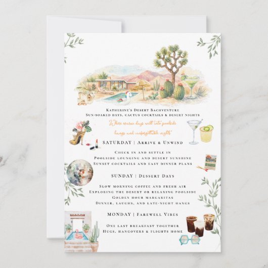Desert Bachelorette Weekend Itinerary Invitation (Devant)