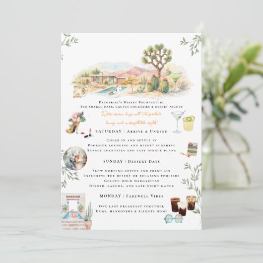 Desert Bachelorette Weekend Itinerary Invitation (Debout devant)
