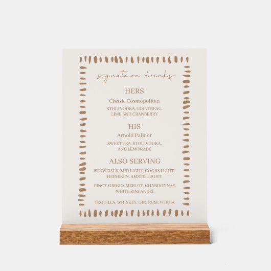 Desert Boho Cowboy Wedding Signature Drinks Bar Acryl Bord (Voorkant)