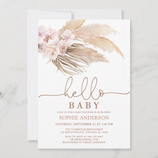 Desert Boho Pampas Grass Baby shower Kaart (Voorkant)