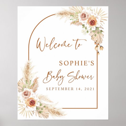 Desert Boho Pampas Grass Baby shower Welkom Poster (Voorkant)