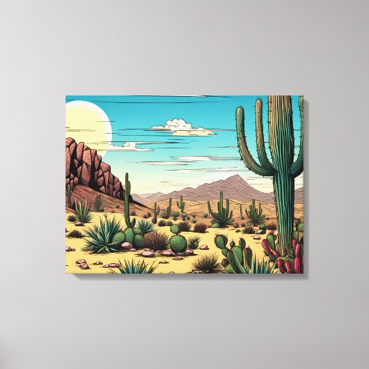 Desert Butte Mesa Grafisch Kunstlandschap Canvas Afdruk (Voorkant)