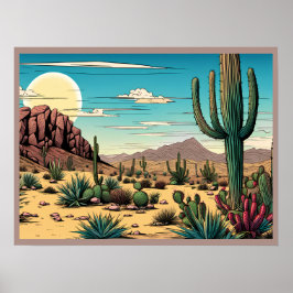 Desert Butte Mesa Grafisch Kunstlandschap Poster