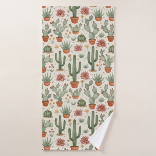 Desert Cacti Succulent Seamless Pattern (Serviette de bain)