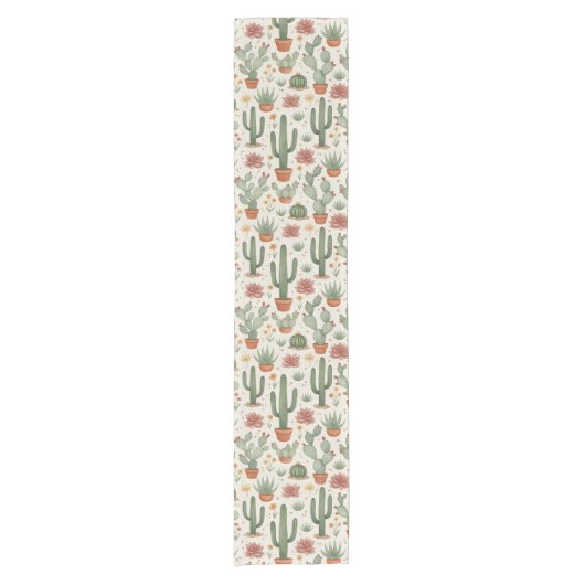 Desert Cacti Succulent Seamless Pattern Korte Tafelloper (Voorkant)