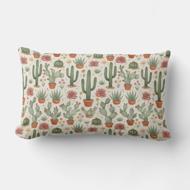 Desert Cacti Succulent Seamless Pattern Kussen (Voorkant)