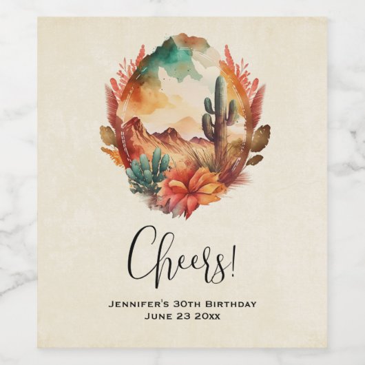 Desert Cactus and Mountains Party Bedankt Wijn Etiket (Enkel label)