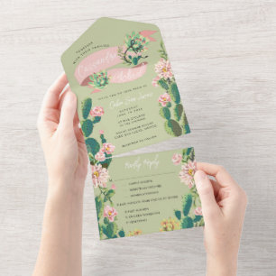 Desert Cactus Bloom All in One Wedding Invite Uitnodiging
