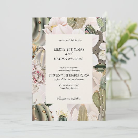 Desert Cactus Boho Photo Wedding Invitation (Debout devant)