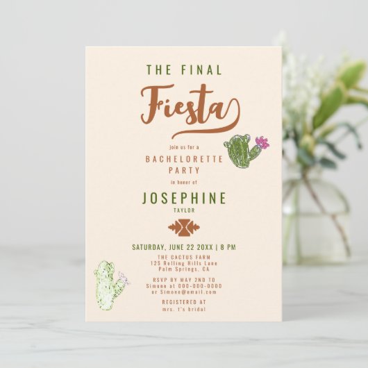 Desert Cactus Final Fiesta Rust Bachelorette Party Kaart (Staand voorkant)