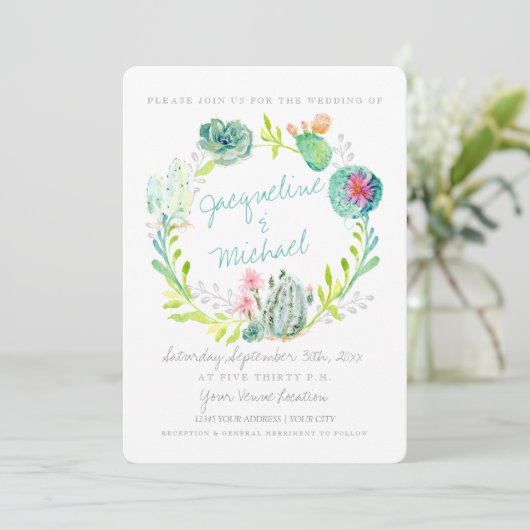 Desert Cactus Flower Succulent Waterverf Details Kaart (Staand voorkant)