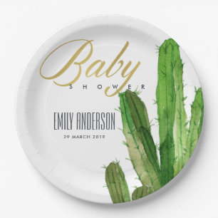 DESERT CACTUS FOLIAGE WATERVERF BABY SHOWER PAPIEREN BORDJE