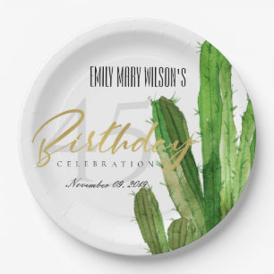 DESERT CACTUS FOLIAGE WATERVERF BIRTHDAY PARTIJ PAPIEREN BORDJE