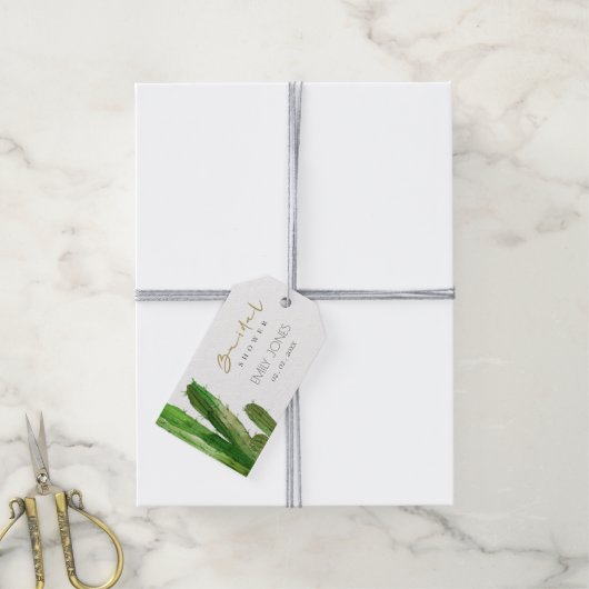 DESERT CACTUS FOLIAGE WATERVERF VRIJGEZELLENFEEST CADEAULABEL (Met Touw)