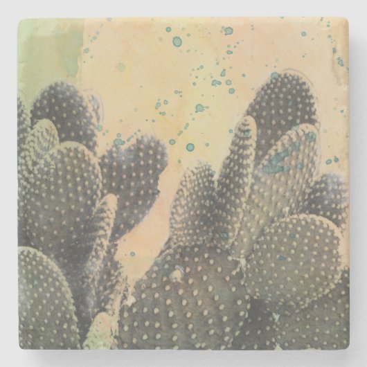Desert Cactus | Green Splatter Stenen Onderzetter (Voorkant)