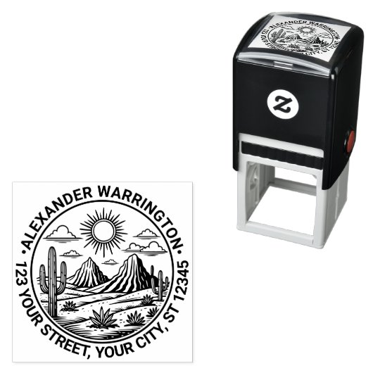 Desert Cactus Landschap #2 Naam Retouradres Zelfinktende Stempel (In situ)