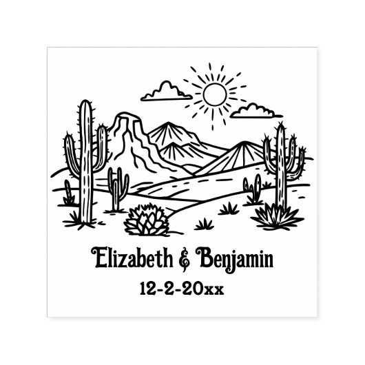 Desert Cactus Landschap #3 Paar Naam Datum Zelfinktende Stempel (Design)