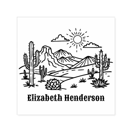 Desert Cactus Landschap #3S met optionele naam Zelfinktende Stempel (Design)