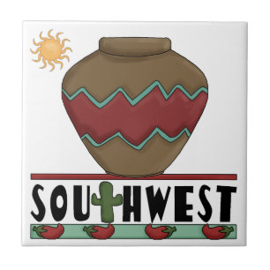 Desert Cactus, Red Chilis, Pottery - Southwest Tegeltje