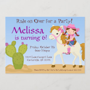 Desert Cactus, Roze Cowgirl Birthday Party Invite Kaart