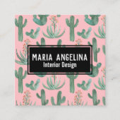 Desert Cactus & Succulents Waterverf QR Code Roze Vierkante Visitekaartje (Voorkant)