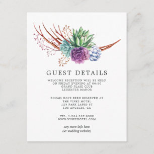 Desert Cactus Succulents Wedding Guest Details Informatiekaartje