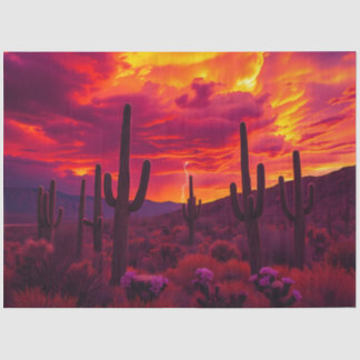 Desert Cactus Sunset Lightning Dramatic Southwest Tissuepapier